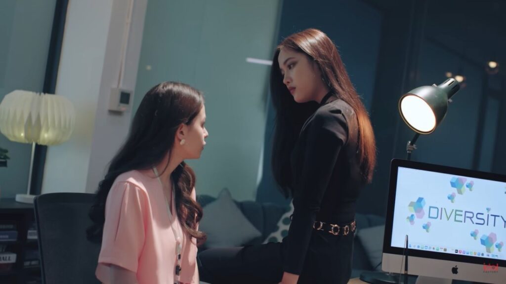 Tense and emotional moment from GAP The Series, a landmark GL drama by Chao Planoy.