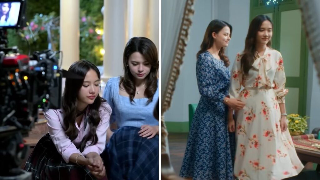 Collage contrasting on-screen GL ship and candid BTS moment, highlighting GL Fandom Drama tension.