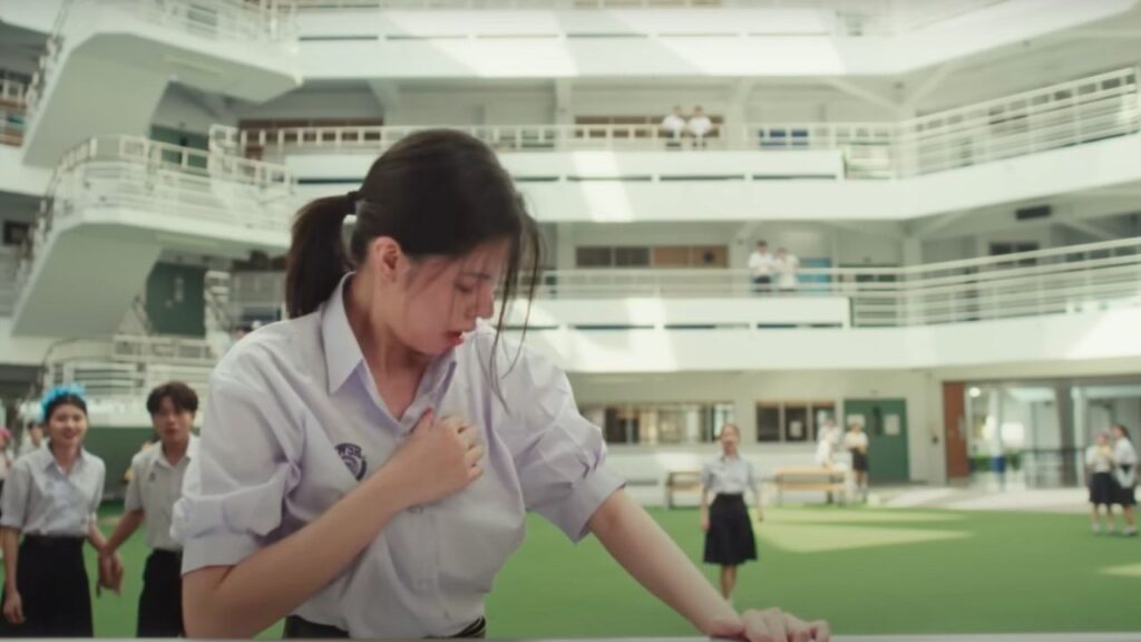 Playful moment between Keerun and Peem from Somewhere Somehow, capturing modern romance in the Thai GL multiverse.